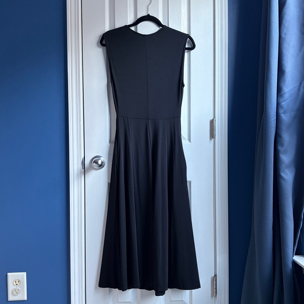 Maeve Women's XS Black Sleeveless Ruched Babydoll Midi Dress Pockets Feminine - Picture 4 of 10
